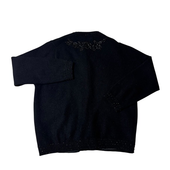 Vtg Black Beaded Floral Embellished Wool Angora Rabbit Cardigan Sweater Women M - Picture 3 of 8